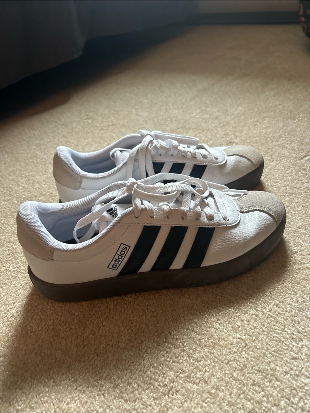 adidas Samba White Sneakers with Black Stripes and Dark Gray Sole
